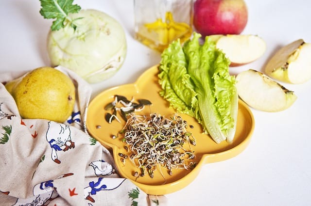 Assiette garnie de crudités et graines germées